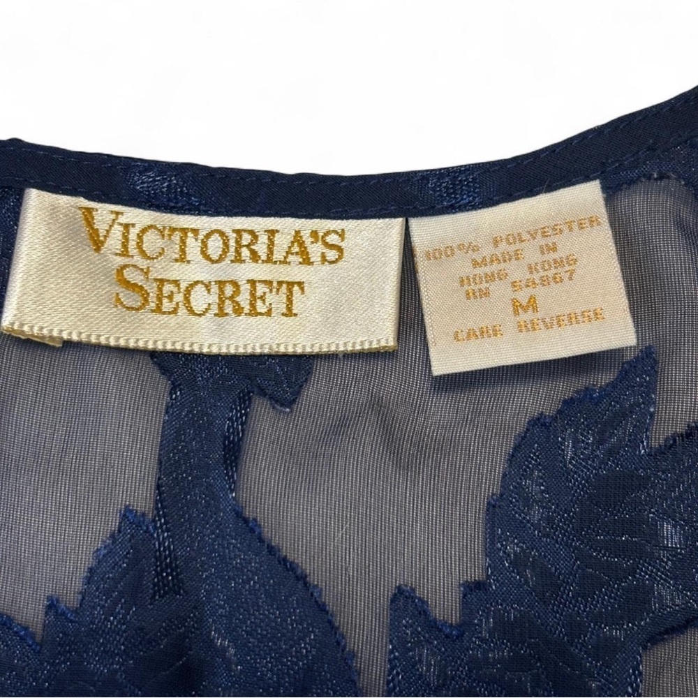 VTG Victoria’s Secret Sheer Burnout Floral Blouse Blue Mesh Button M Fairycore - Picture 5 of 5